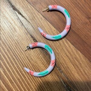 Wood Floral Hoop Earrings in Purple and Pink